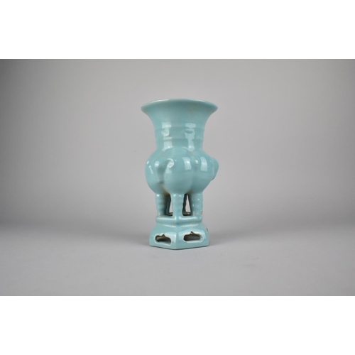 240 - A Chinese Monochrome Pedestal Vase Having Flared Rim to Rams Head Mask Relief Body on Six Tapering L... 