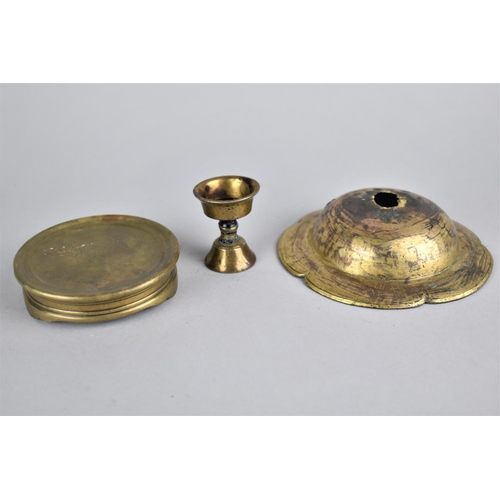 253 - Three Bronze Items to Comprise Vase Top Mount, Stand and Measure