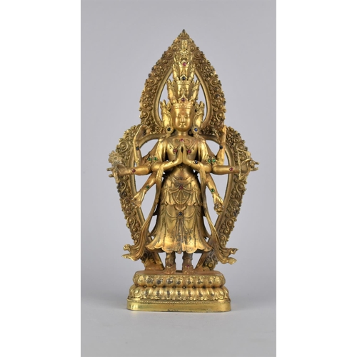 254 - A Reproduction Tibetan Gilt Bronze Study of Buddha/Ushnishavijaya with Jewelled Decoration, 28cm Hig... 