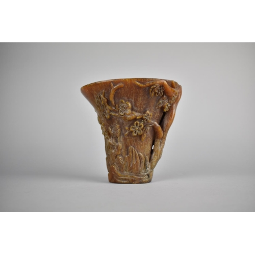 255 - A Reproduction Chinese Horn Libation Vessel, 14cm high