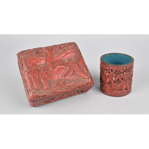 261 - Two Pieces of Early/Mid 20th Century Chinese Cinnabar to Comprise Pot and Hinged Box, Both Carved wi... 