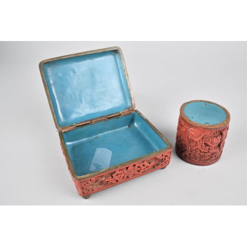 261 - Two Pieces of Early/Mid 20th Century Chinese Cinnabar to Comprise Pot and Hinged Box, Both Carved wi... 