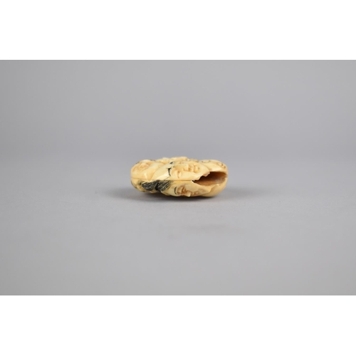 265 - A Reproduction Bone Netsuke in the form of Faces in a Round, Signed, 4cm diameter