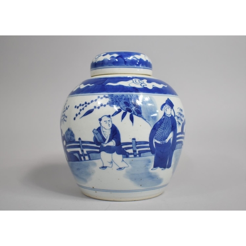 271 - A Chinese Porcelain Blue and White Ginger Jar Decorated with Figures in Garden Setting, Six Characte... 