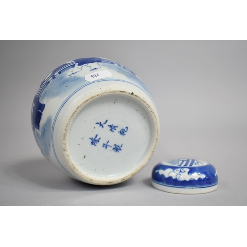 271 - A Chinese Porcelain Blue and White Ginger Jar Decorated with Figures in Garden Setting, Six Characte... 