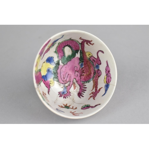 275 - A 19th/20th Century Chinese Porcelain Tea Bowl Decorated in Polychrome Enamels with Pink Dragon, wit... 