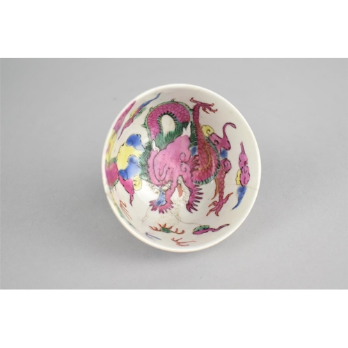 275 - A 19th/20th Century Chinese Porcelain Tea Bowl Decorated in Polychrome Enamels with Pink Dragon, wit... 