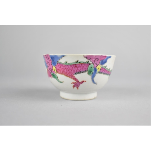 275 - A 19th/20th Century Chinese Porcelain Tea Bowl Decorated in Polychrome Enamels with Pink Dragon, wit... 