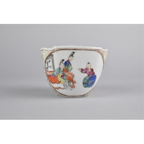 276 - A Chinese Porcelain Tea Bowl of Square Canted Form Decorated with Figural Cartouches, 8.5x6cm high