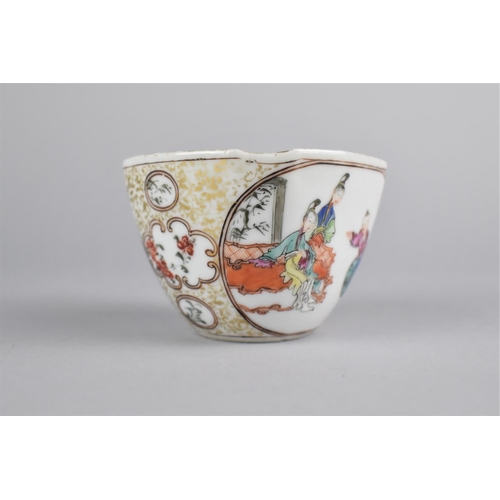 276 - A Chinese Porcelain Tea Bowl of Square Canted Form Decorated with Figural Cartouches, 8.5x6cm high