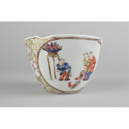 276 - A Chinese Porcelain Tea Bowl of Square Canted Form Decorated with Figural Cartouches, 8.5x6cm high