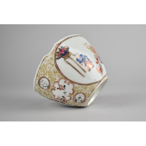 276 - A Chinese Porcelain Tea Bowl of Square Canted Form Decorated with Figural Cartouches, 8.5x6cm high