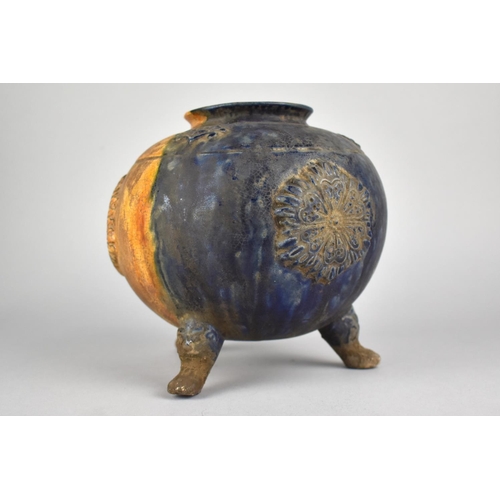 282 - A Reproduction Chinese Sancai Glazed Pot of Globular Form Raised on Tripod Support, 16cm high