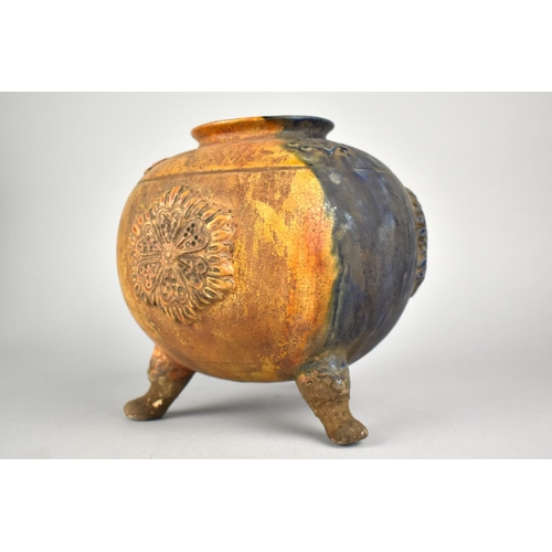 282 - A Reproduction Chinese Sancai Glazed Pot of Globular Form Raised on Tripod Support, 16cm high