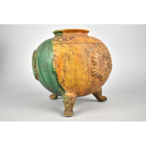 282 - A Reproduction Chinese Sancai Glazed Pot of Globular Form Raised on Tripod Support, 16cm high