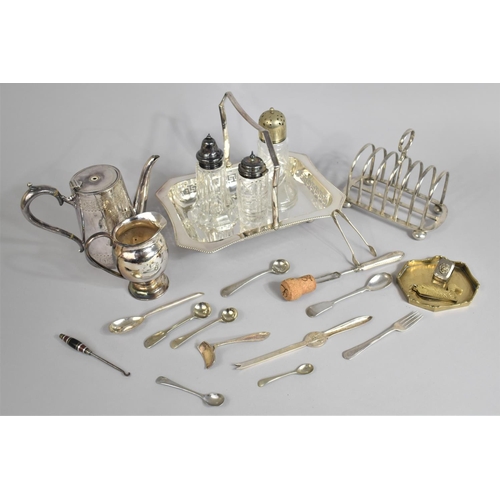 351 - A Collection of Various Silver Plated Items to Comprise Shakers, Spoons, Toast Rack etc Together wit... 