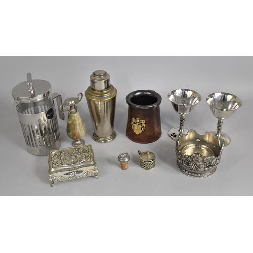 355 - A Collection of Various Silver Plated Items to Comprise Art Deco Cocktail Shaker, Wine Coaster etc