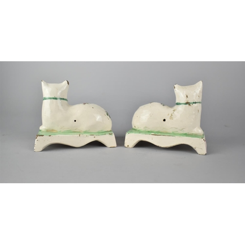 363 - A Pair of 19th Century Stafford Pottery Studies of Recumbent Cats with Later Printed Floral Decorati... 