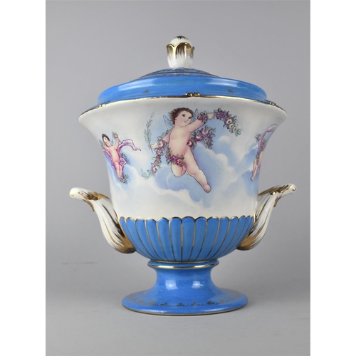 365 - A Reproduction Porcelain Urn and Cover with Cherub Decoration