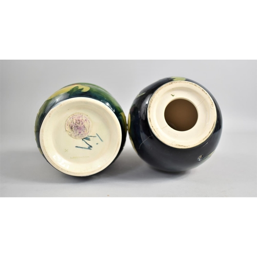 372 - Two Pieces of Moorcroft, Footed Pot and a Lamp Base (AF), Hibiscus Pattern on Green Ground