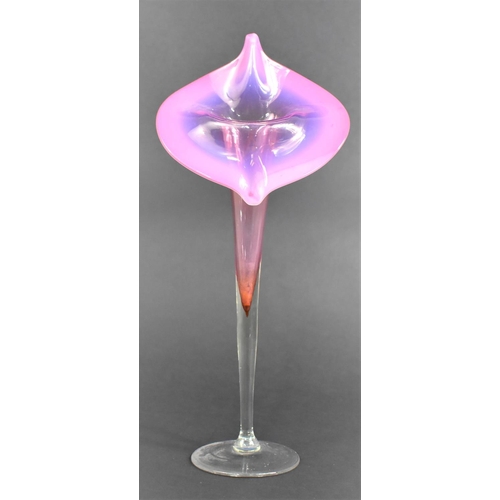 382 - A Victorian Opaque Cranberry Glass Jack in the Pulpit Vase, 31cm high