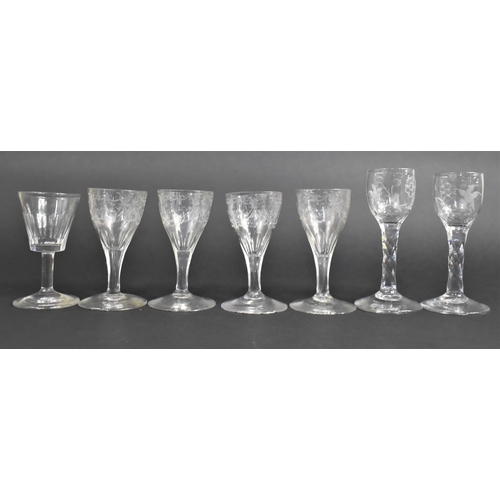 383 - A Collection of Various 19th Century Glass to Comprise a Pair of Faceted Stem Cordial Glasses with E... 