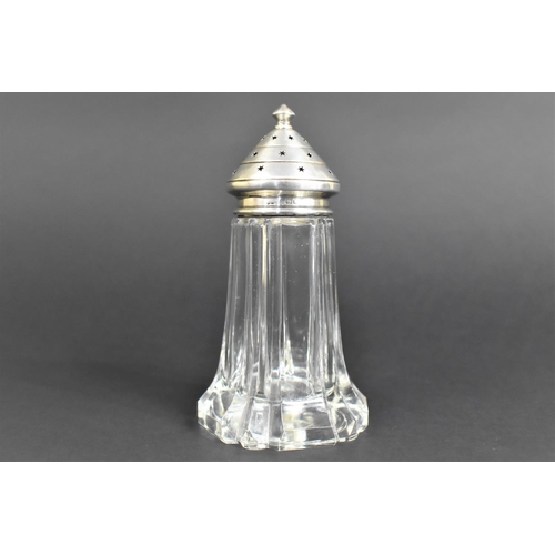 386 - A Glass and Silver Topped Sugar/Spice Shaker, Hallmark for London 1908, 14.5cm High