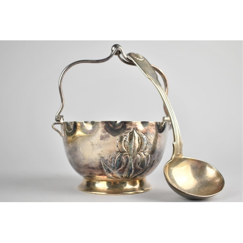 389 - A Silver Ladle Together with an Early 20th Century White Metal Bowl with Shaped Handle and Art Nouve... 