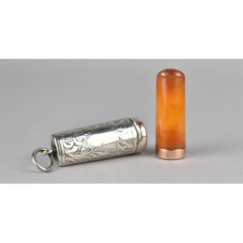 392 - A Silver Cased 9ct Gold Mounted Amber Cheroot, the Case with Chester Hallmark, 5cm long