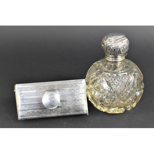 393 - A Silver Mounted Blotter Together with a Cut Glass and Silver Topped Glass Dressing Table Scent Bott... 