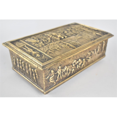 4 - A Heavy Bronze Rectangular Casket, Hinged Lid and Sides Decorated in Heavy Relief with Medieval Scen... 