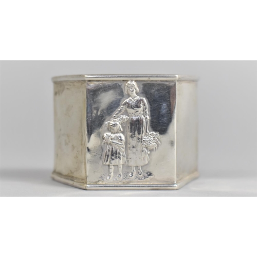 402 - A Silver Napkin Ring Showing Mother and Daughter Carrying Posy and Trug of Flowers by George Houston... 