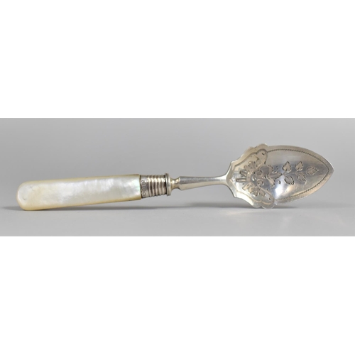 410 - A Silver Preserve Spoon with Mother of Pearl Handle, Hallmarked for Sheffield 1893