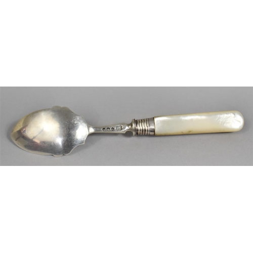 410 - A Silver Preserve Spoon with Mother of Pearl Handle, Hallmarked for Sheffield 1893