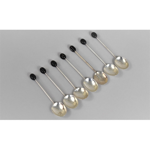 411 - A Set of Seven Silver Coffee Bean Spoons, Birmingham Hallmark