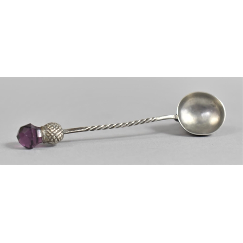 413 - A Silver Condiment Spoon with Twisted Sem Ending with a Jewelled Thistle, Hallmark for Birmingham 19... 