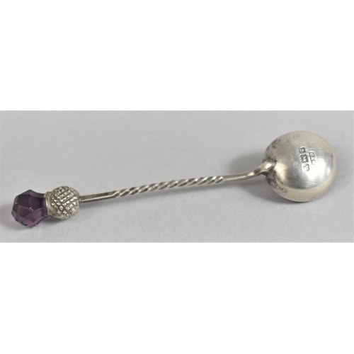 413 - A Silver Condiment Spoon with Twisted Sem Ending with a Jewelled Thistle, Hallmark for Birmingham 19... 