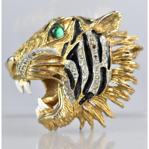 431 - A Vintage Gilt Metal and Jewelled Brooch in the Form of a Tigers Head