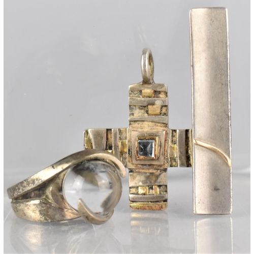 441 - Two Contemporary Silver Pendants and a Ring