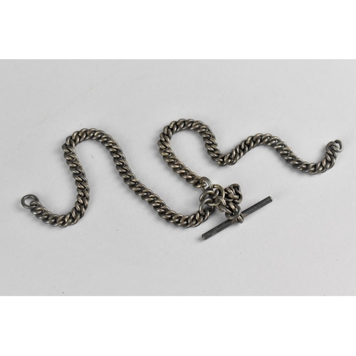 443 - A Silver Watch Chain with T Bar, Condition Issues