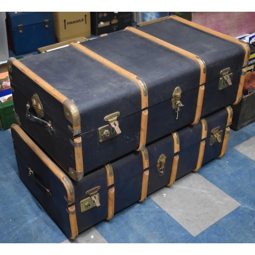 452 - Two Vintage Wooden Banded Travelling Trunks, 90cms Wide