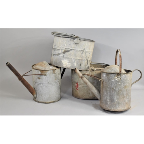 456 - Two Vintage Galvanised Iron Mop Buckets together with Two Watering Cans