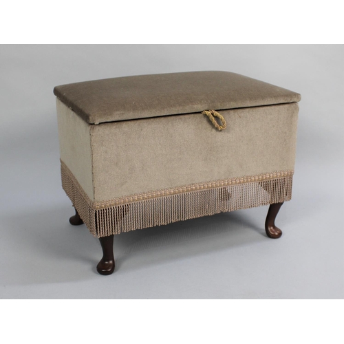 488 - A Velour Upholstered Sewing Box with Lift Lid, 46cms Wide