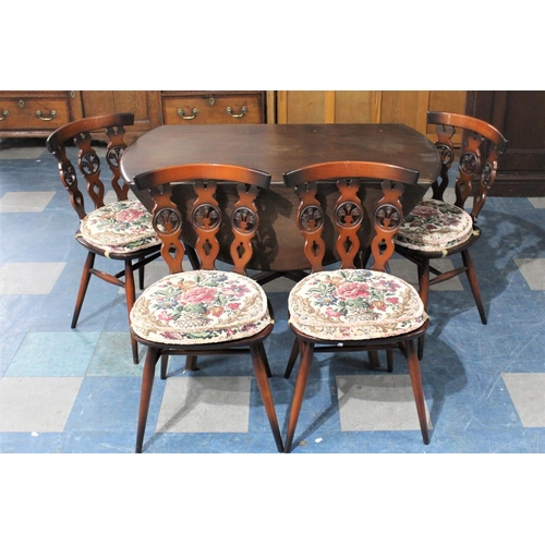 491 - A Set of Four Ercol Mid 20th Century Fleur-De-Lys Backed Dining Chairs Together with Drop Leaf Table