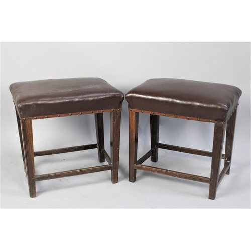 496 - A Pair of Edwardian Leather Upholstered Stools, on Tapering Legs with Square Supports, 48x46cm high