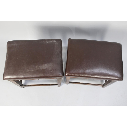 496 - A Pair of Edwardian Leather Upholstered Stools, on Tapering Legs with Square Supports, 48x46cm high