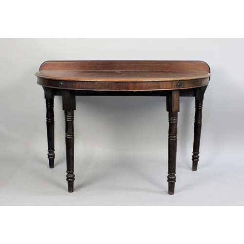 501 - A Late 19th Century Mahogany Demi Lune Console Table with Galleried Back, 118cm x 65 x 77cm high