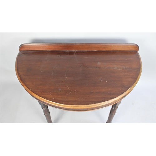 501 - A Late 19th Century Mahogany Demi Lune Console Table with Galleried Back, 118cm x 65 x 77cm high