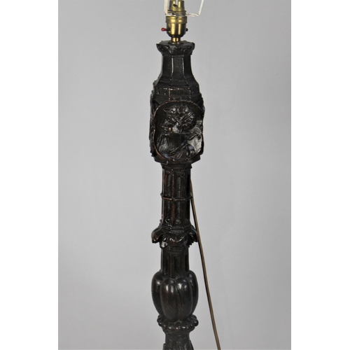 505 - A Standard Lamp Formed From Early Continental Carved Pilaster with Ornate Detail and Top Portrait Ca... 