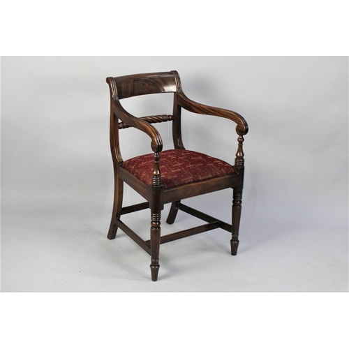 507 - A Victorian Mahogany Framed Armchair with Twisted Back Support and Reeded Scrolled Armrests